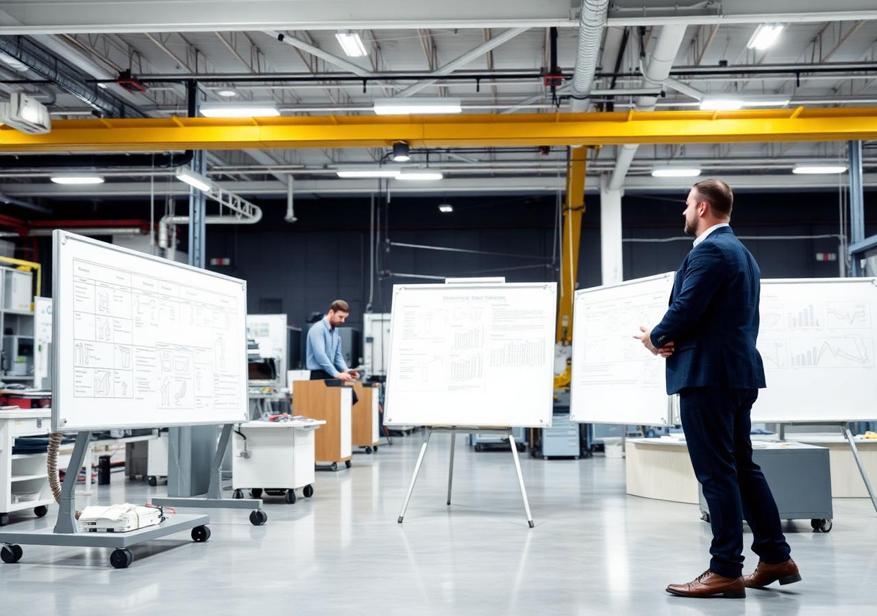 Technology team working through an integration roadmap in a modern office